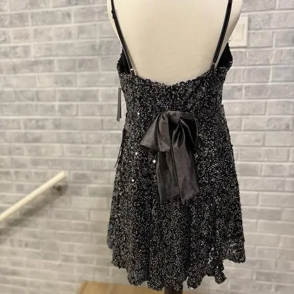 City Studio Fit And Flare Black Sequin Mini‎ Dress Sz 13/14 New With Tags